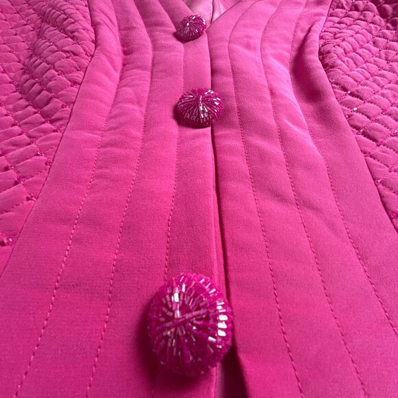 Vintage Gazzelle Ciampi Magali Evening Jacket Pink Quilted Beaded Silk Size 14 - Picture 5 of 10